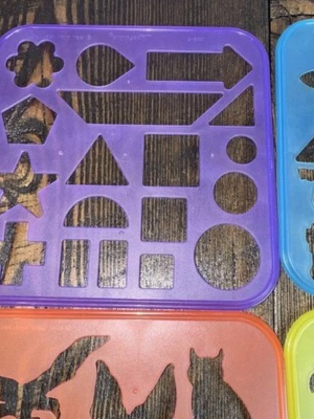 1987 VTG Set Of 5 Tupperware Tuppertoys Art Shapes Stencil Train Dog Fish Flower